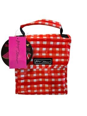 Betsey Johnson Insulated Lunch Tote Bag Red White Gingham Plaid Stars,NWT